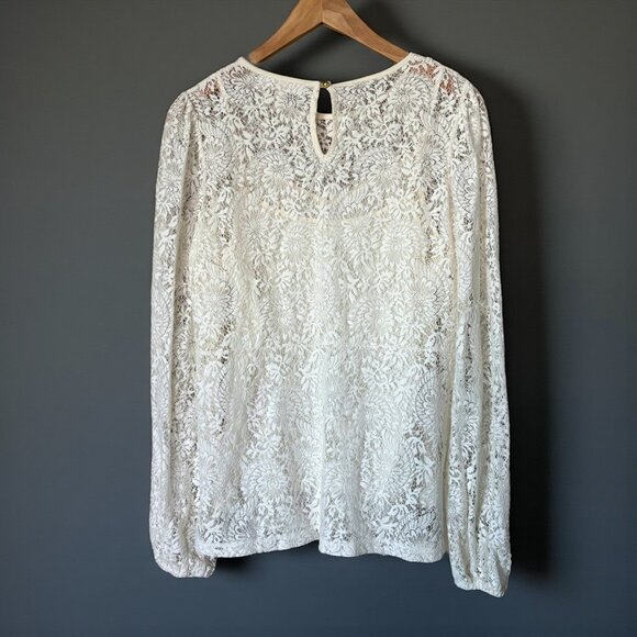 Michael Kors Lace Long Sleeve Ivory White Blouse Size Medium Party - Picture 11 of 15